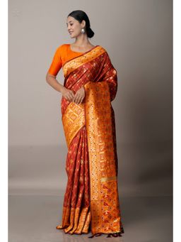Unnati Silks - Maroon Paithani Patola Soft Silk Saree with Unstitched Blouse