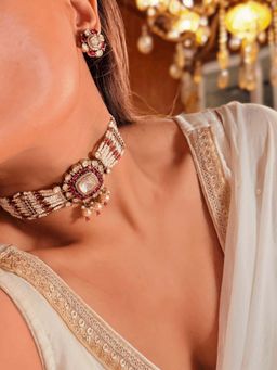 ILLUMINATE JEWELLERY - Pearl Ruby Choker with Earrings