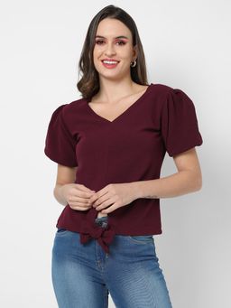 PINACOLADA - Women Maroon Solid Crepe Regular Top