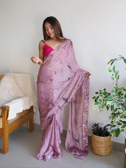 Odette - Mauve Satin Georgette Prism Print Saree with Unstitched Blouse