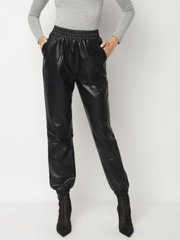 Missguided - Black Faux Leather Joggers