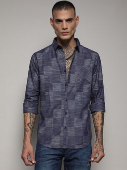 Campus Sutra - Mens Steel Blue Heathered Denim Check Shirt