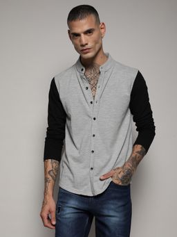 Campus Sutra - Mens Black & Grey Contrast Sleeve Shirt
