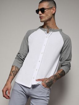 Campus Sutra - Mens White & Grey Raglan Shirt