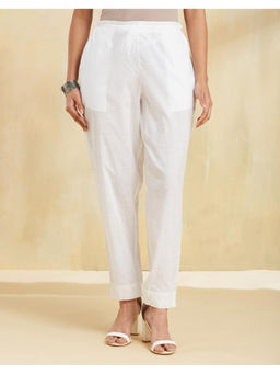 Fabindia - White Cotton Embroidered Ethnic Pant