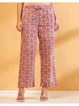 Fabindia - Peach Cotton Hand Block Printed Casual Ethnic Pant