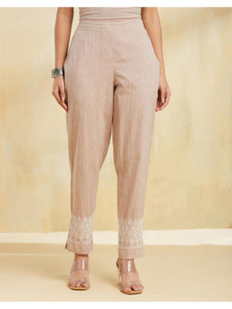 Fabindia - Brown Cotton Chikankari Ethnic Pant