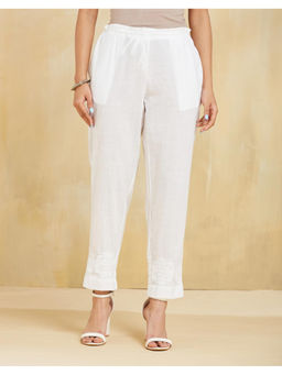 Fabindia - White Cotton Chikankari Ethnic Pant