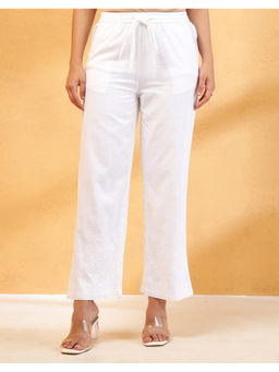 Fabindia - White Cotton Blend Chikankari Ethnic Pant