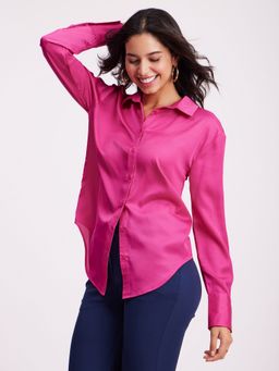 FableStreet - Satin Shirt - Fuchsia