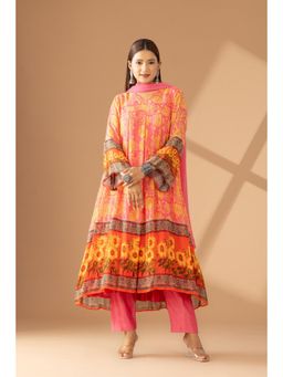 Finethreads by Hina & Nikhat - Festive Bloom Floral Anarkali and Pant with Dupatta (Set of 3)