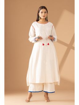 Finethreads by Hina & Nikhat - Azure Grace The Embroidered Cotton Kurta with Pant (Set of 2)