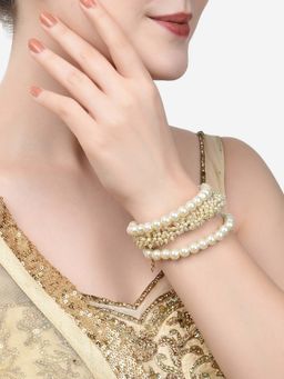 Zaveri Pearls - Gold Tone Multistrand Cluster Pearls Ethnic Bracelet-ZPFK14610