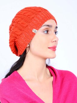 Bharatasya - Ultra Soft Cable Knit Winter Cap for Women Orange