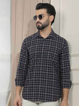 CRIMSOUNE CLUB - Mens 100% Cotton Black Checked Casual Shirt