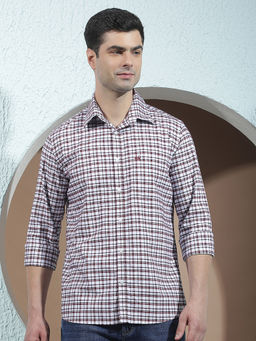 CRIMSOUNE CLUB - Mens 100% Cotton Maroon Checked Casual Shirt