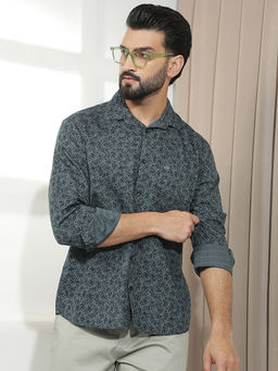CRIMSOUNE CLUB - Mens Green Printed Casual Shirt