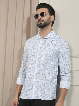 CRIMSOUNE CLUB - Mens Blue Printed Casual Shirt