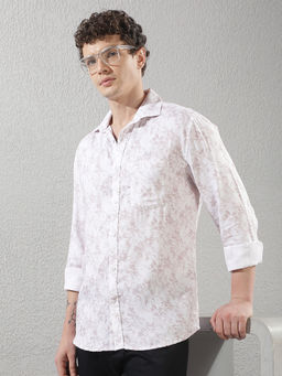 CRIMSOUNE CLUB - Mens White Floral Print Casual Shirt