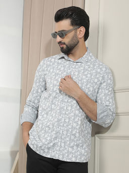 CRIMSOUNE CLUB - Mens Grey Floral Print Casual Shirt