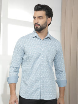 CRIMSOUNE CLUB - Mens Sky Blue Floral Print Casual Shirt