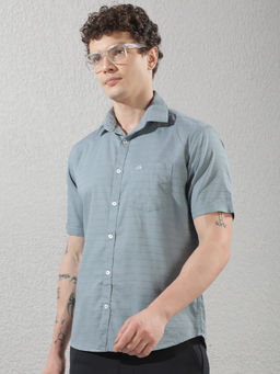CRIMSOUNE CLUB - Mens Blue Horizontal Stripes Casual Shirt
