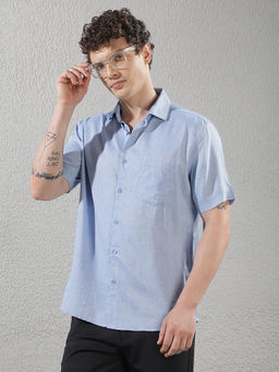 CRIMSOUNE CLUB - Mens Linen Sky Blue Casual Shirt