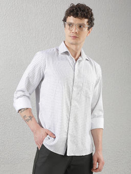 CRIMSOUNE CLUB - Mens White Geometric Print Casual Shirt