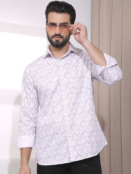 CRIMSOUNE CLUB - Mens White Floral Print Casual Shirt
