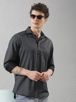 CRIMSOUNE CLUB - Mens Black Pirnted Casual Shirt
