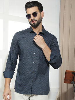 CRIMSOUNE CLUB - Mens Green Printed Casual Shirt