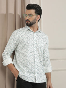 CRIMSOUNE CLUB - Mens 100% Cotton White Floral Print Casual Shirt