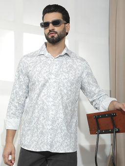 CRIMSOUNE CLUB - Mens 100% Cotton White Paisley Print Casual Shirt