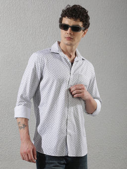 CRIMSOUNE CLUB - Mens White Geometric Print Casual Shirt