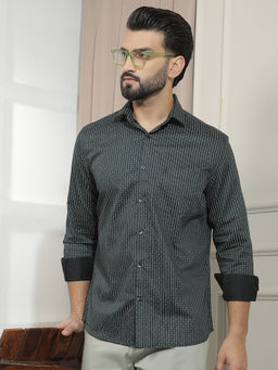 CRIMSOUNE CLUB - Mens Green Geometric Print Casual Shirt