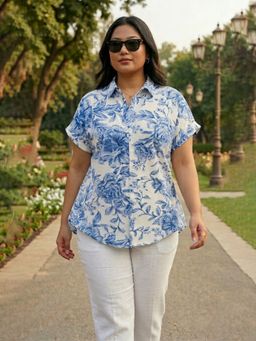 Qurvii - White Floral Collar Neck Top