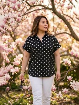 Qurvii - Black Polka Dots Collar Neck Shirt