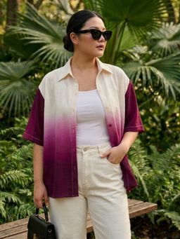 Qurvii - Burgundy Ombre Collar Neck Shirt