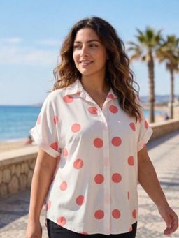 Qurvii - White Polka Dots Collar Neck Shirt