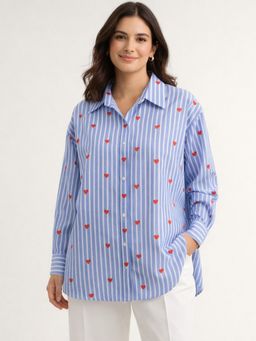 Qurvii - Blue Stripes Collar Neck Shirt