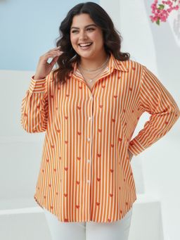 Qurvii - Orange Stripes Collar Neck Shirt