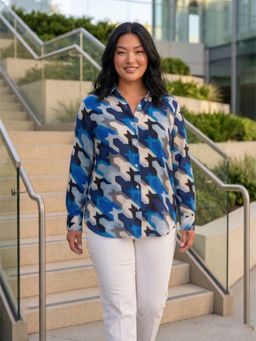 Qurvii - Blue Abstract Collar Neck Shirt