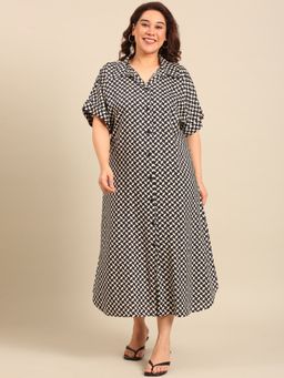 THE PINK MOON - Black Printed Collar Neck Dress