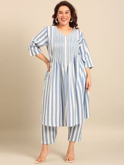 THE PINK MOON - Blue Stripes V-Neck Dress
