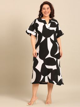 THE PINK MOON - Black Abstract Mandarin Neck Dress