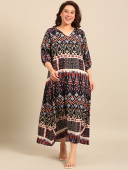 THE PINK MOON - Multi-Color Printed V-Neck Dress