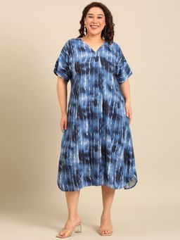 THE PINK MOON - Blue Printed V-Neck Dress