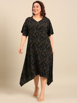 THE PINK MOON - Black Floral V-Neck Dress