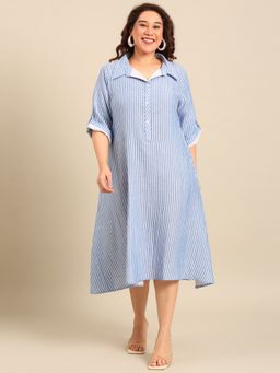 THE PINK MOON - Blue Stripes Collar Neck Dress