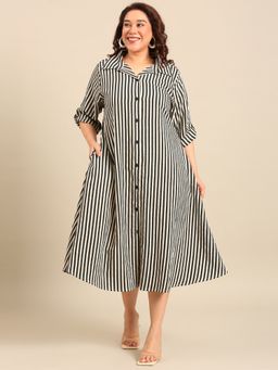 THE PINK MOON - White Stripes Collar Neck Dress